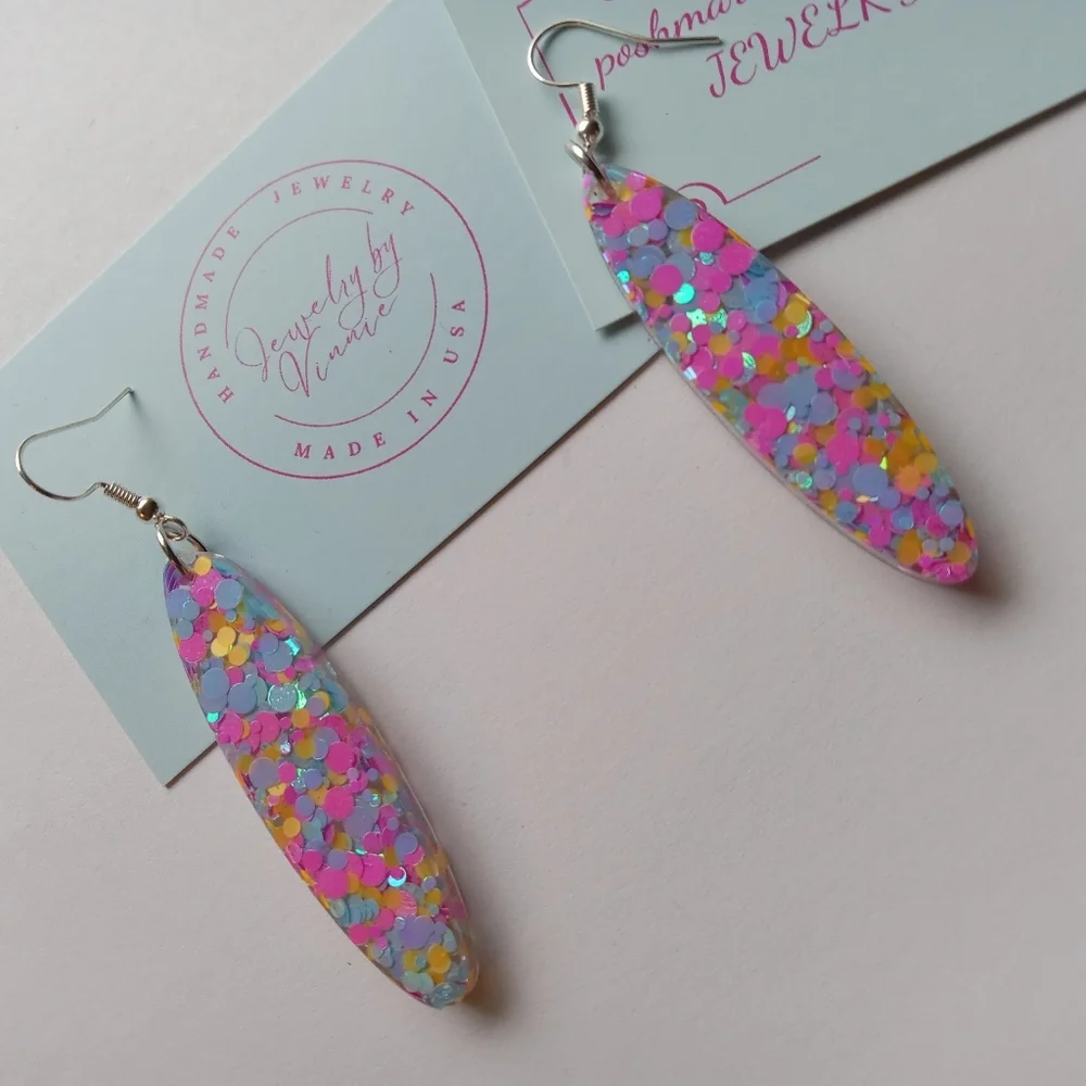 Hand Crafted Vibrant Confetti Earrings - Picture 2 of 6